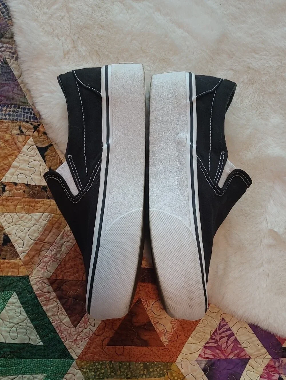 Vans Platform Black & White Casual Slip-On Emo Punk Grunge Rock Sneakers
